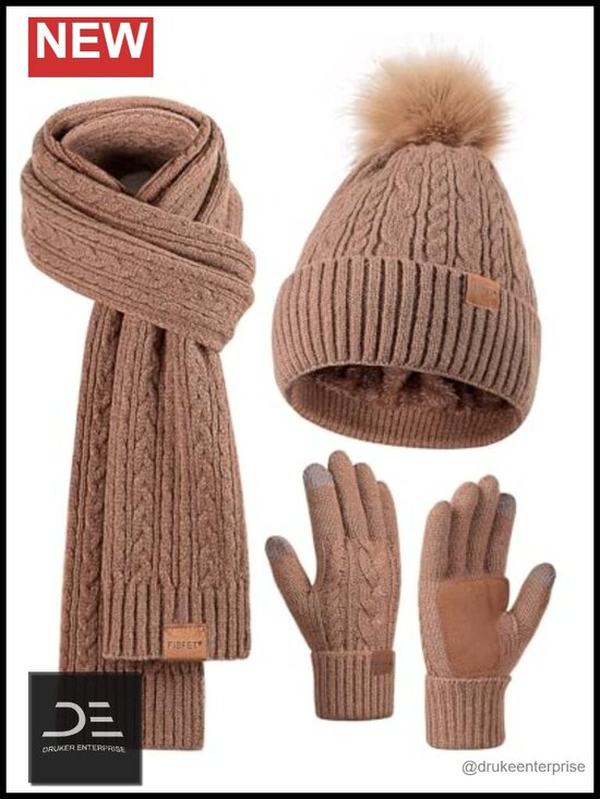 Alpaca Wool Winter Hat Scarf Gloves Set, Fleece Lined Beanie Touchscreen Gloves main image 4